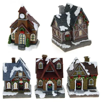 Produktbild von Weihnachtsdorf mit 5 Häusern, LED Fensterbeleuchtung, ToCi, Batterie, blinkend