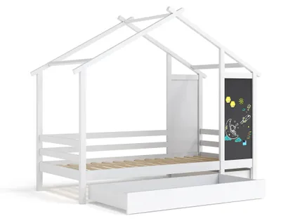 Produktbild von Kinderbett – Spielhausbett – Kinderhausbett – Massives Kiefernholz – 2 Aufbewahrungsboxen – Sicheres Design