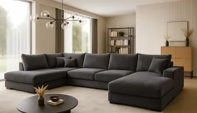 Produktbild von Ecksofa FABIO 328x182 cm mit Schlaffunktion, Bonellfederkern und Bettkasten, Farbe Grau