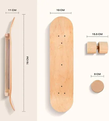 Productafbeelding van Unyqoos® Balanceboard van MDF met rollen – Trainingsbord voor skateboarden en surfen, 78x19x11 cm, 7-laags, plank dikte 1 cm, belastbaar tot 150 kg