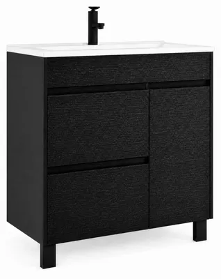 Image de Meuble de salle de bain Salzburg 80cm lavabo Bois noir – Armoire de rangement Meuble lavabo