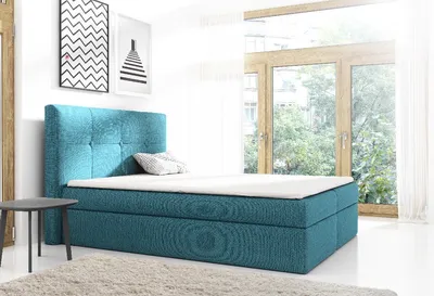 Produktbild von Gepolstertes Doppelbett mit Stauraum Olivio Blau 140 + gratis Topper