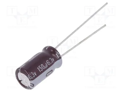 Zdjęcie produktu dla 10 sztuk kondensatorów: elektrolitycznych, 150uF, niska impedancja, montaż przelotowy (THT), 6,3VDC, model UPM0J151MED