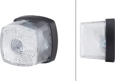 A product shot of a bicycle light, shown from two different angles.