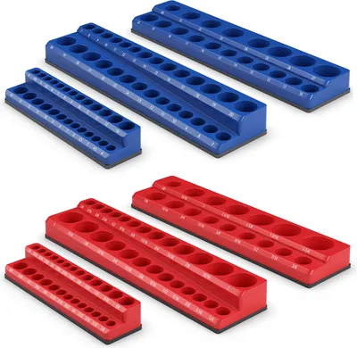 Produktbild von COSTWAY 6 szt. uchwyt nasadek magnetyczny, 1/2 cala, 3/8 cala i 1/4 cala, szyna na nasadki, uchwyt na nasadki, czerwony w calach (SAE), niebieski w mm (metryczne)