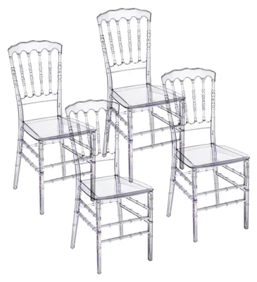 4er-Set Polycarbonat-Stühle, transparent, stapelbar, 38x38x91 cm