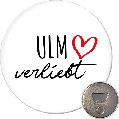 Produktbild von Huuraa Magnet Ulm verliebt 59mm Kühlschrankmagnet rund Flaschenöffner Geschenkidee
