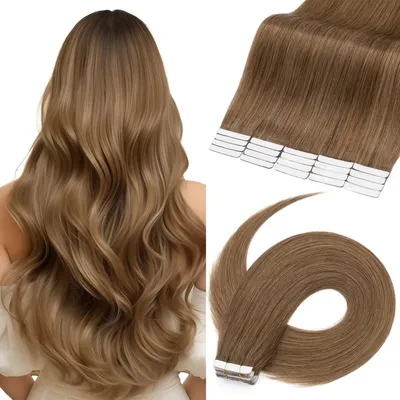 Zdjęcie produktu dla Taśmy do przedłużania włosów, naturalny brąz, 40 cm, opakowanie 20 sztuk, proste, włosy Remy