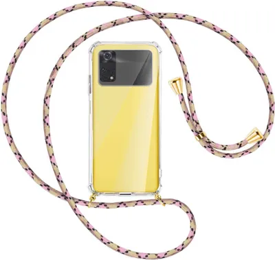Produktbild von Handykette Backcover-Schutzhülle mit Band (Metall goldfarben) für Xiaomi Poco M4 Pro 4G - rosa Karo