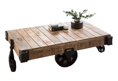Produktbild von SIT Möbel Couchtisch | Tischplatte Mangoholz lackiert | Räder und Beschläge Metall | B 120 x T 70 x H 39 cm | antikfinish | 01053-11 | Serie THIS & THAT