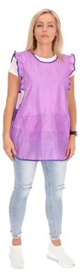 Produktbild von Chasuble Kasack Überwurf Schürze Dederon Nylon Nostalgie Rüsche Punkte, Größe:2XL, Farbe:lila mit weißen Punkten