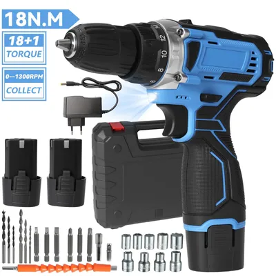 Immagine prodotto di Trapano avvitatore a batteria mini - 12 V - Senza fili - Funzione a percussione - Avvitatore elettrico - 2 batterie