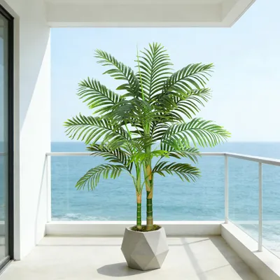 Image de Palmier artificiel doré, 150 cm, résistant aux UV, grand palmier artificiel, plantes artificielles d'un réalisme saisissant, plante tropicale artificielle pour la maison, le salon, la chambre, le bureau, le balcon, la décoration de jardin, palmier artificiel