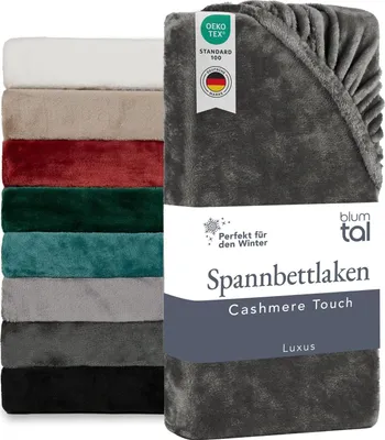 Produktbild von Blumtal Spannbettlaken Cashmere Touch 90x200 cm Plüsch -  zert. 90x200cm weich Winter Mikrofaser Anthrazit