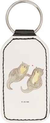 Produktbild von Mr. & Mrs. Panda Schlüsselanhänger Otter Hände halten - Weiß - Geschenk, Mit Spruch, anhänger für schlüssel, Liebe, Paar, Seeotter, schlüsselbund, Verliebt, glücklich