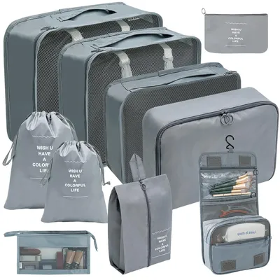 Produktbild von Packing Cubes 10 Stück, Reiseorganizer Für Koffer, Grau