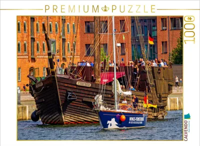 Produktbild von CALVENDO Puzzle Ablegemanöver Hansekogge Wissemara | 1000 Teile Lege-Größe 64x48cm Foto-Puzzle für glückliche Stunden