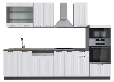 Zdjęcie produktu dla Aneks kuchenny Vicco Fame-Line Biały dworek/antracyt 300 cm z wysoką szafką, BP Antracyt, Model 42551