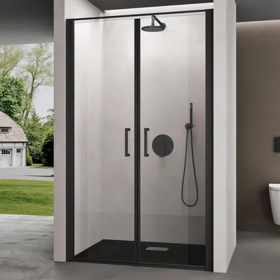 Immagine prodotto di doporro Porta Doccia per Nicchia 120x195cm in Vetro Temperato Trasparente Anticalcare con Telaio Nero OpacoRivestimento NANO con Meccanismo di Sollevamento e AbbassamentoTeramo66K