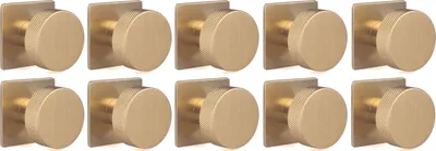 Immagine prodotto di Natural Goods Berlin maniglie per mobili rotonde ACHSE, pomelli per mobili con ⌀35mm, pomelli per armadi adatti a spessori di ante di 15-22mm, maniglie per armadi da cucina, cassettiere, credenze ecc., oro (spazzolato), 10 pezzi