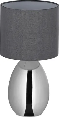 Produktbild von Relaxdays Tischlampe, Metallfuß, Stoffschirm, E14, HxD: 33,5x18 cm, Nachttischlampe mit Kabel, Schlafzimmer, silber/grau