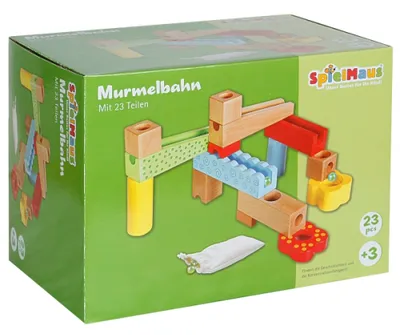 Produktbild von SpielMaus Holz Murmelbahn mit 6 Murmeln, 23-teilig, ca. 27x25x17 cm, ab 3 Jahren
