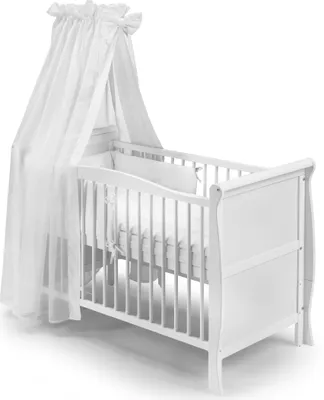 Produktbild von KOKO Babybett Gitterbett Kinderbett LILLY Komplett-Set 120x60 cm weiss mit Chiffonhimmel