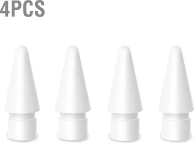 Four white stylus pen tips are arranged in a row against a white background.