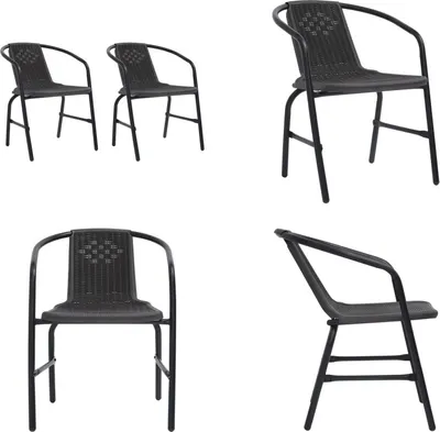 Produktbild von vidaXL Gartenstühle 2 Stk. Kunststoff Rattan Optik und Stahl 110 kg - Gartenstuhl - Gartenstühle - Stapelbarer Stuhl - Stapelbare Stühle