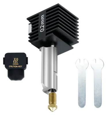 A 3D printer hotend kit with accessories, presented on a white background.