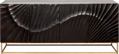 Produktbild von Casa Padrino Luxus Sideboard mit handgefertigter 3D Schnitzerei und 4 Türen Dunkelgrau / Gold 177 x 45 x H. 76 cm - Fernsehschrank - Wohnzimmerschrank - Wohnzimmer Möbel