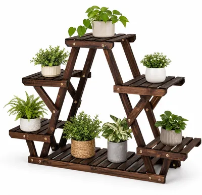 Immagine prodotto di COSTWAY, scaletta per piante in legno, supporto per piante a 4 livelli, scaletta per piante, scaffale per fiori, porta piante, scaffale per piante, scaffale in legno, fioriera, 99x25x64 cm