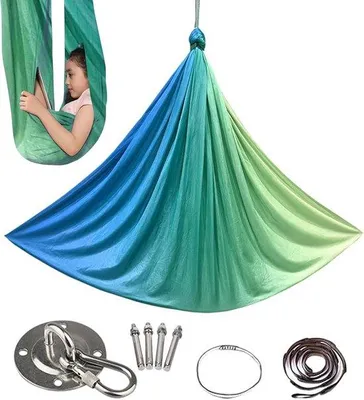 Produktbild von Famanu Yoga-Hängematte - Atmungsaktive Seide - Für drinnen und draußen - 280 x 150 cm - Grün