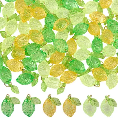 72er Acryl Zitronenanhänger mit Blättern, 3D Frucht Deko für Schmuck