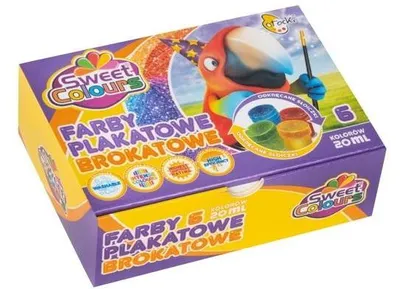 Zdjęcie produktu dla Farby plakatowe brokatowe, 6 kolorów x 20ml