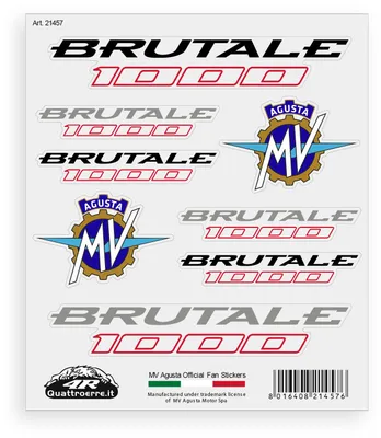 Zdjęcie produktu dla Naklejki do MV Agusta Brutale 1000 – Zestaw 8 naklejek, odpornych na wodę i promieniowanie UV, wyprodukowanych we Włoszech, z oficjalną licencją, arkusz o wymiarach 160 x 135 mm