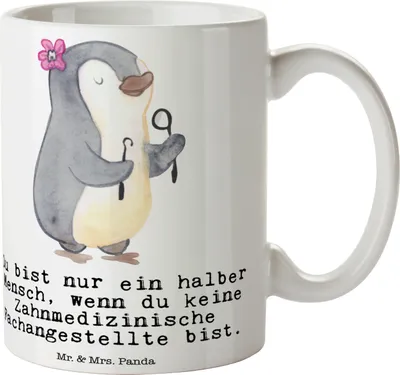 Produktbild von Mr. & Mrs. Panda haferl Zahnmedizinische Fachangestellte Herz - Weiß - Geschenk, Tasse, design, mit Spruch, Pott, Geschenktasse, Becher