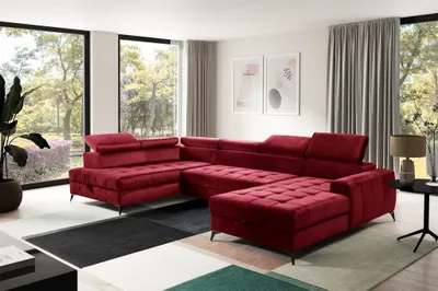 Produktbild von Wohnlandschaft Schlafsofa AGNESA Stoff Salvador Weinrot Ottomane Rechts