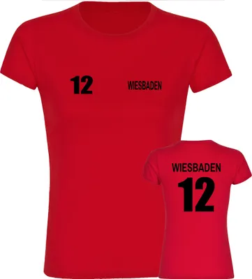 Produktbild von multifanshop Damen T-Shirt - Wiesbaden - Trikot Nummer 12, rot, Größe XXL