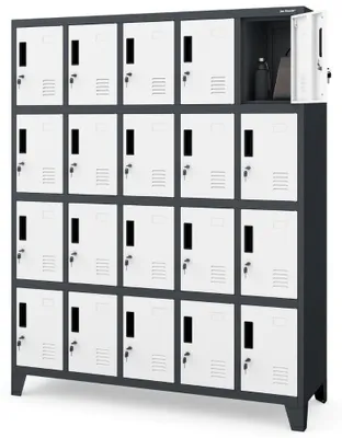 Produktbild von Schließfachschrank Spind ROBERT 20 Fächer Etikettenhalter Lüftungsschlitze | Wertfachschrank Umkleideschrank Metall Kleiderspind 172x136x45cm Anthrazit-Weiß