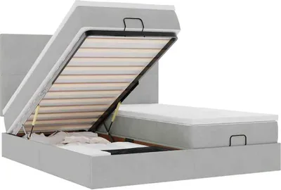 Image de vidaXL Ottoman-lit avec matelas & LEDs gris clair 180x200 cm velours