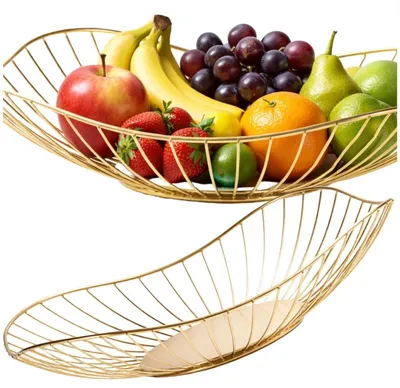 Zdjęcie produktu dla Kosz na owoce, elegancka miska dekoracyjna ze złotym liściem lotosu, 29 cm