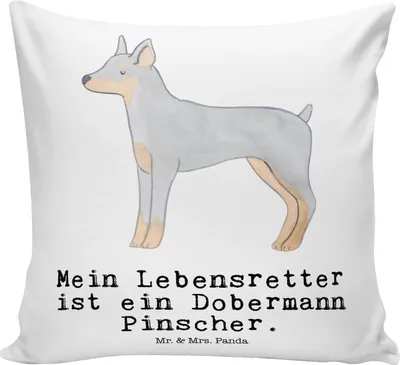 Produktbild von Mr. & Mrs. Panda Sofa Kissen Dobermann Pinscher Lebensretter - Weiß - Geschenk, Zierkissen, Polster, Dekokissen, couch, Sofakissen