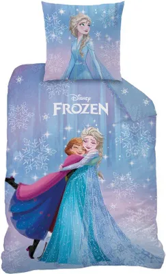 Immagine prodotto di Set di lenzuola Unyqoos® Disney Frozen – Lenzuolo matrimoniale 140 x 200 cm + federa 63 x 63 cm, 100% cotone, blu, reversibile, con Elsa e Anna