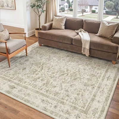 Zdjęcie produktu dla Dywan vintage 120x170 cm, beżowy, prany, antypoślizgowy, krótkie włosie do salonu