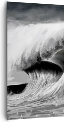 Produktbild von Bild auf Leinwand - Leinwandbild - Einteilig - Welle Zeichnung Schwarzweiß - 65x120cm - Wand Bild - Wanddeko - Wandbilder - Leinwanddruck - Bilder - Wanddekoration - Leinwand bilder - PA65x120-4264