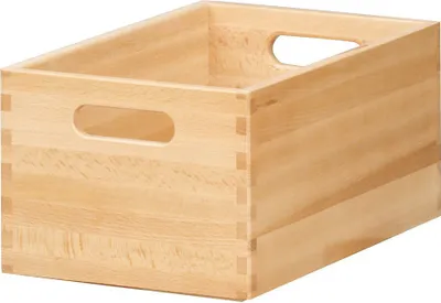 A wooden storage box with handles.