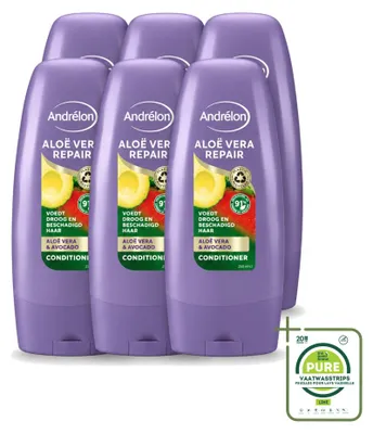 Image de 6 x Après-shampooing réparateur à l'aloe vera Andrélon - adoucissant et réparateur - 250 ml - Pack économique - 6 pièces