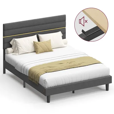 A bed frame with pillows and a blanket on a white background.