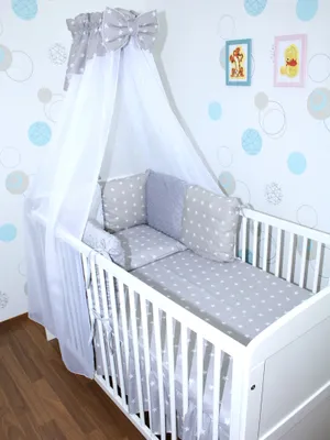 Produktbild von Baby Bettwäsche Bettset MINKY mit 6 x Kissen - 6 teilig -Nestchen Chiffon Himmel - 22. CH22
